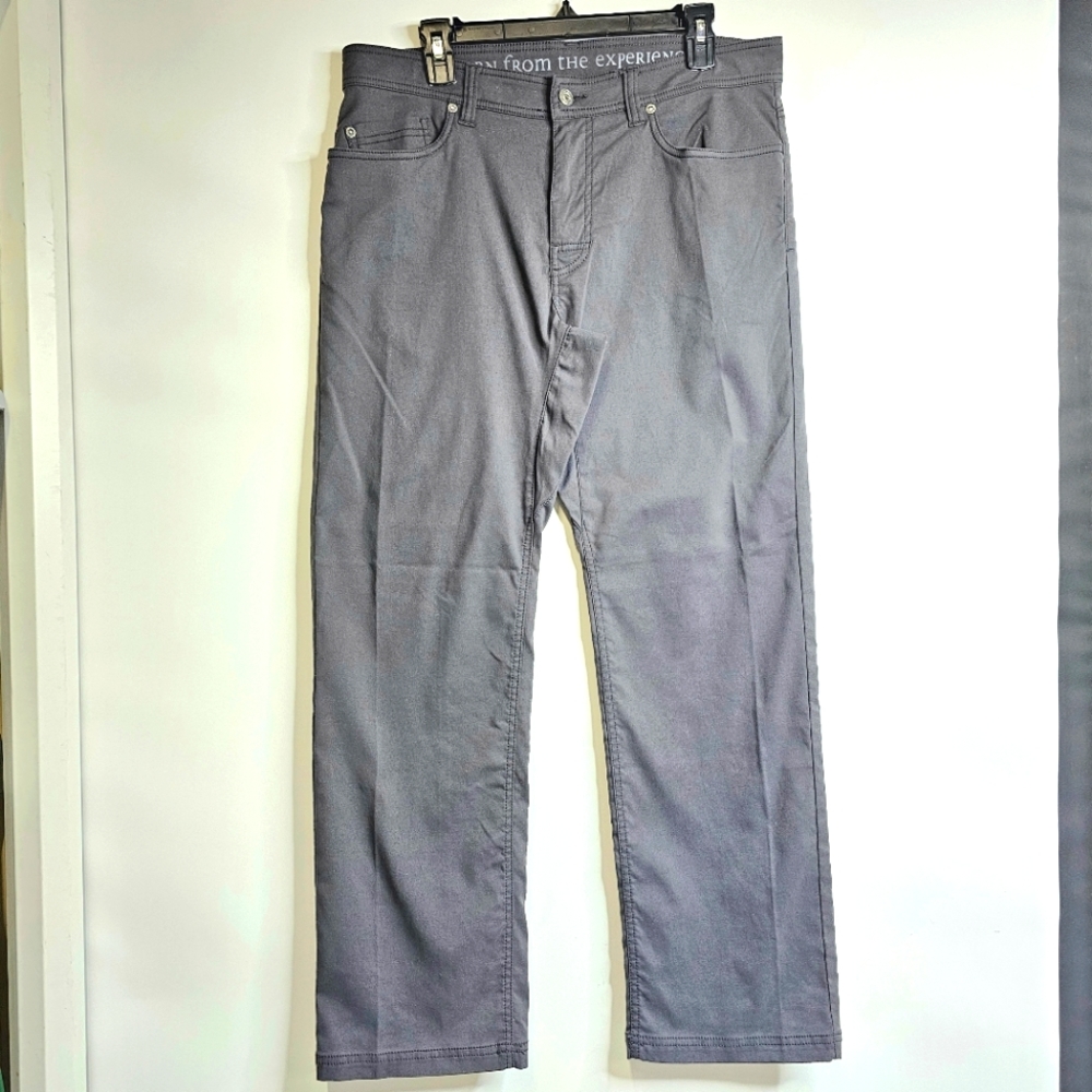 prAna Men's Breathe Slim Fit Gray Stretch Nylon Performance Hiking Pants, 34x30